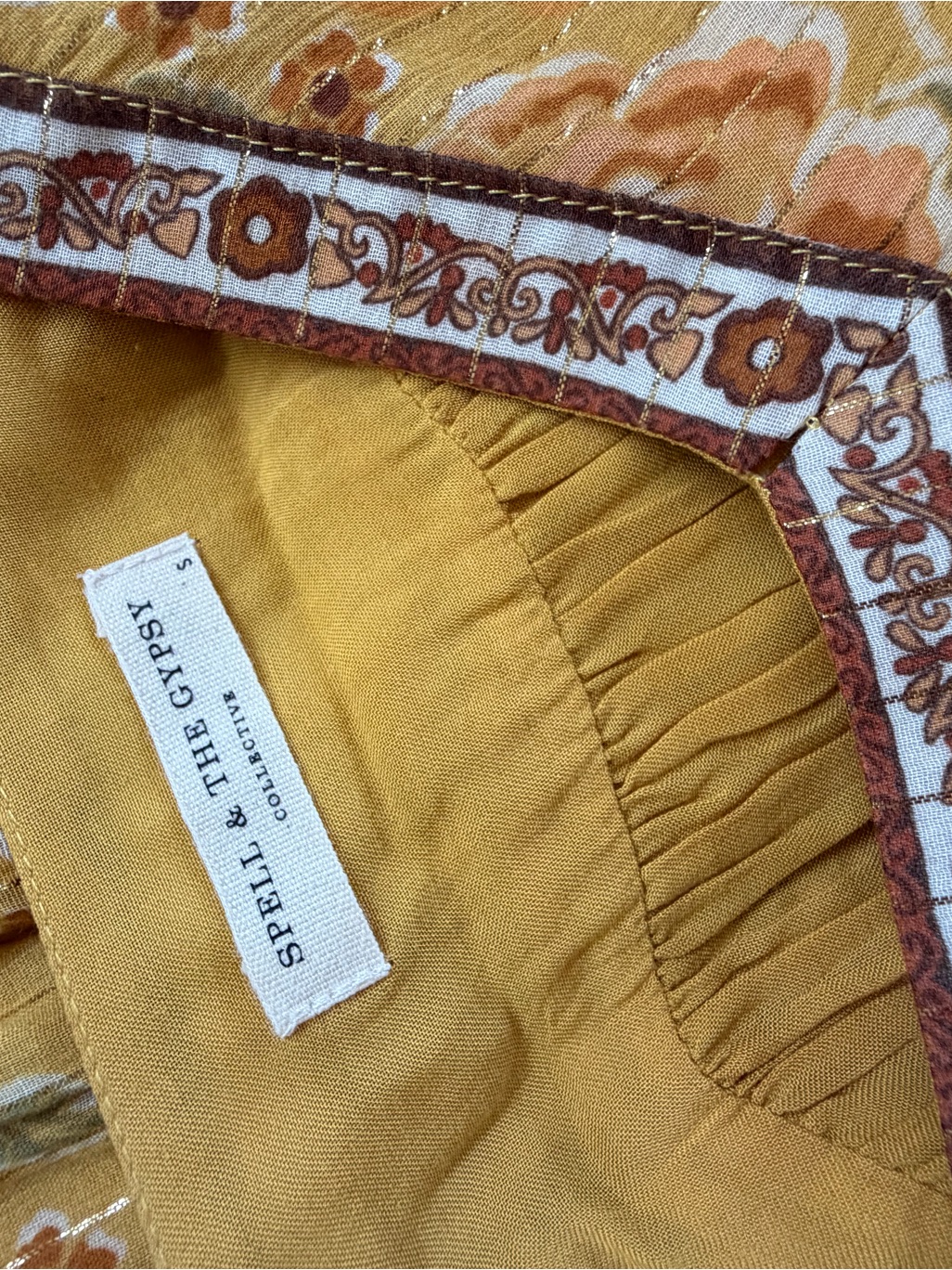 Spell & The Gypsy Collective Mustard Boho Dress With Floral And Lurex Detail